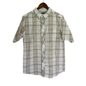 prAna Shirt Mens Medium Button Up Short Sleeve Paisley Nautical Design Plaid